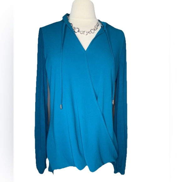 Micheal Kors Teal Wrap-Front Blouse – Long Sleeve, Size S - Picture 1 of 2